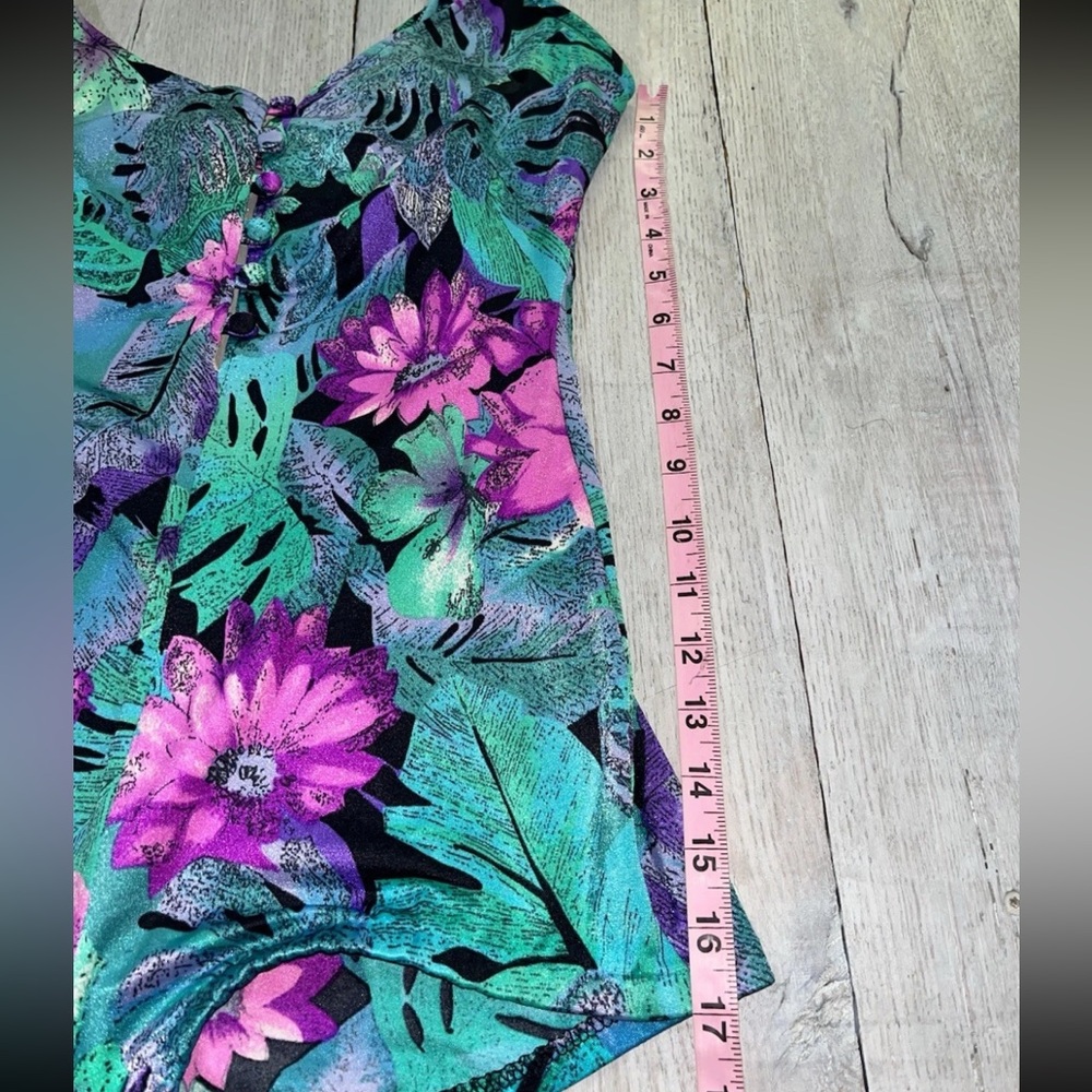 Vintage La Playa One Piece Button Down Swimsuit Size 16 Floral Tropical Boyshort - Picture 8 of 16